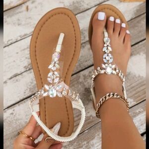 Elegant White Bejeweled Women's Sandals